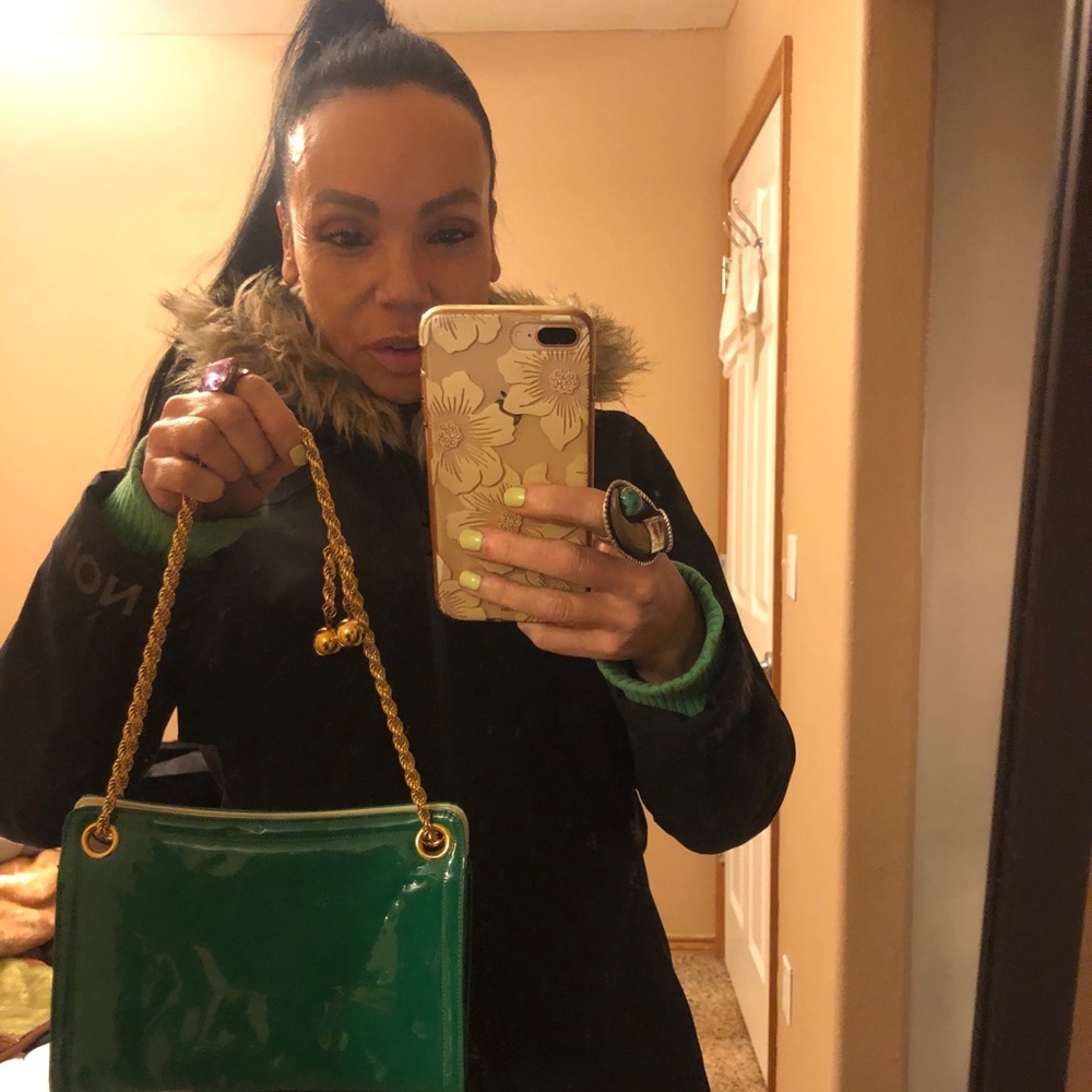 Morris Moskowitz green pat leather chain bag rare